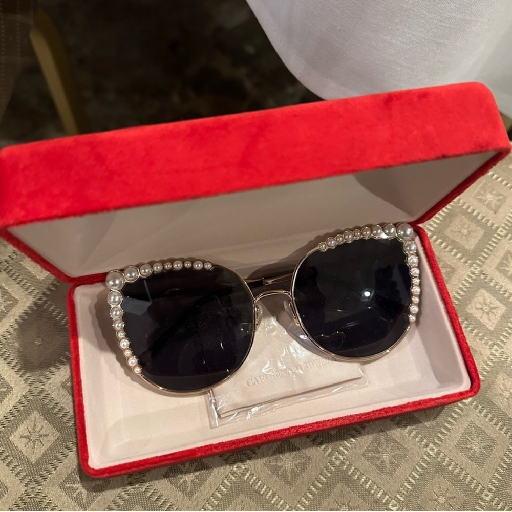 Carolina Herrera Pearl-Embellished Black Sunglasses